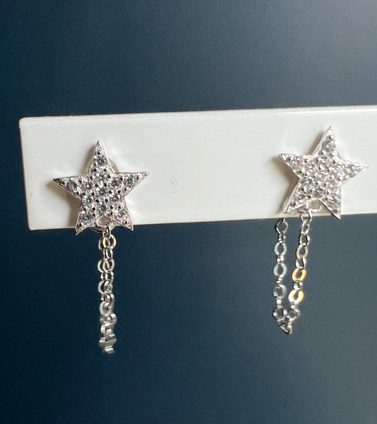 Sparkly Star Chain Drop Studs