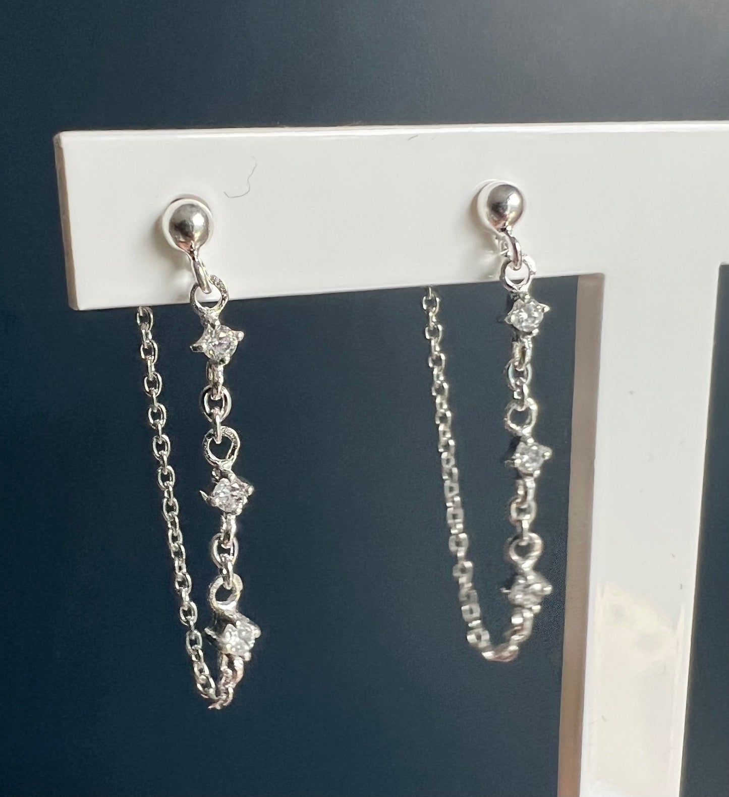 Sparkly Chain Drop Studs