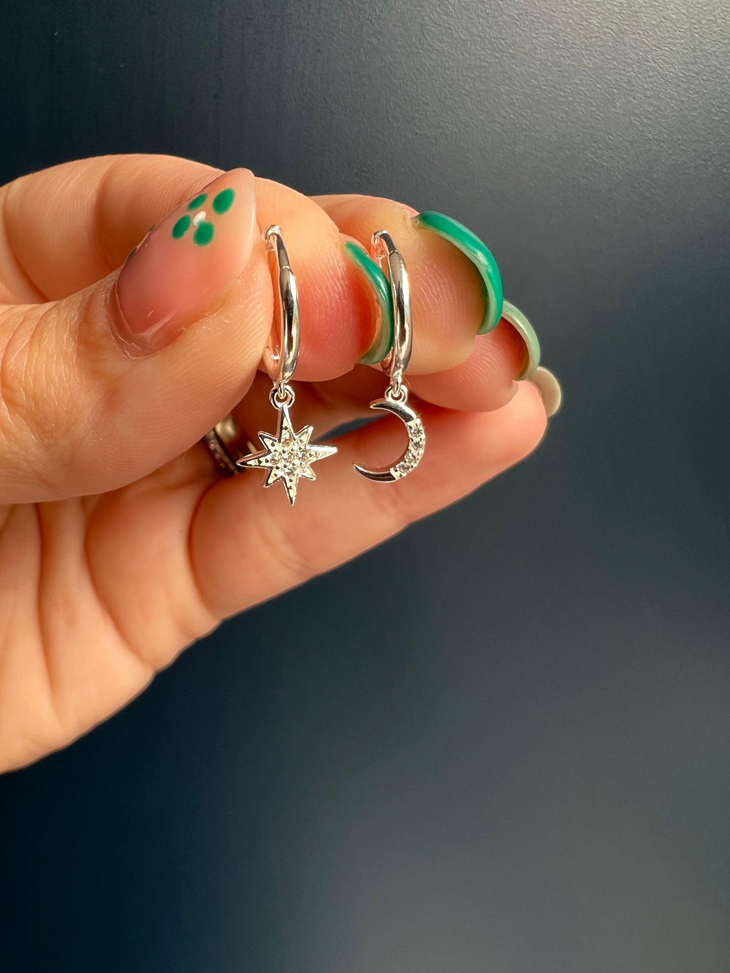 Asymmetric Sparkly Star & Moon Huggies