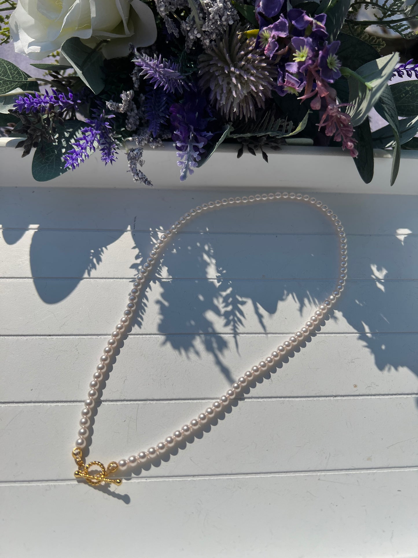 Pearl & Gold T-Bar Necklace