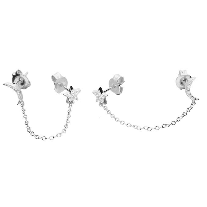 Star & Moon Chain Loop Studs (Pair)