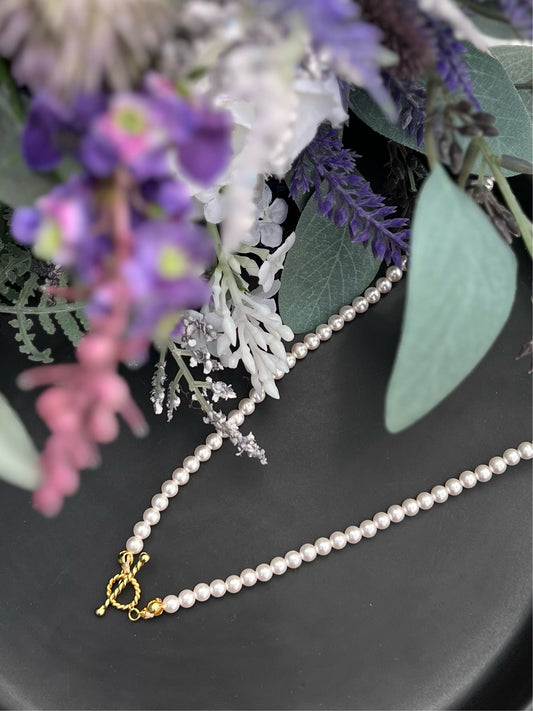 Pearl & Gold T-Bar Necklace