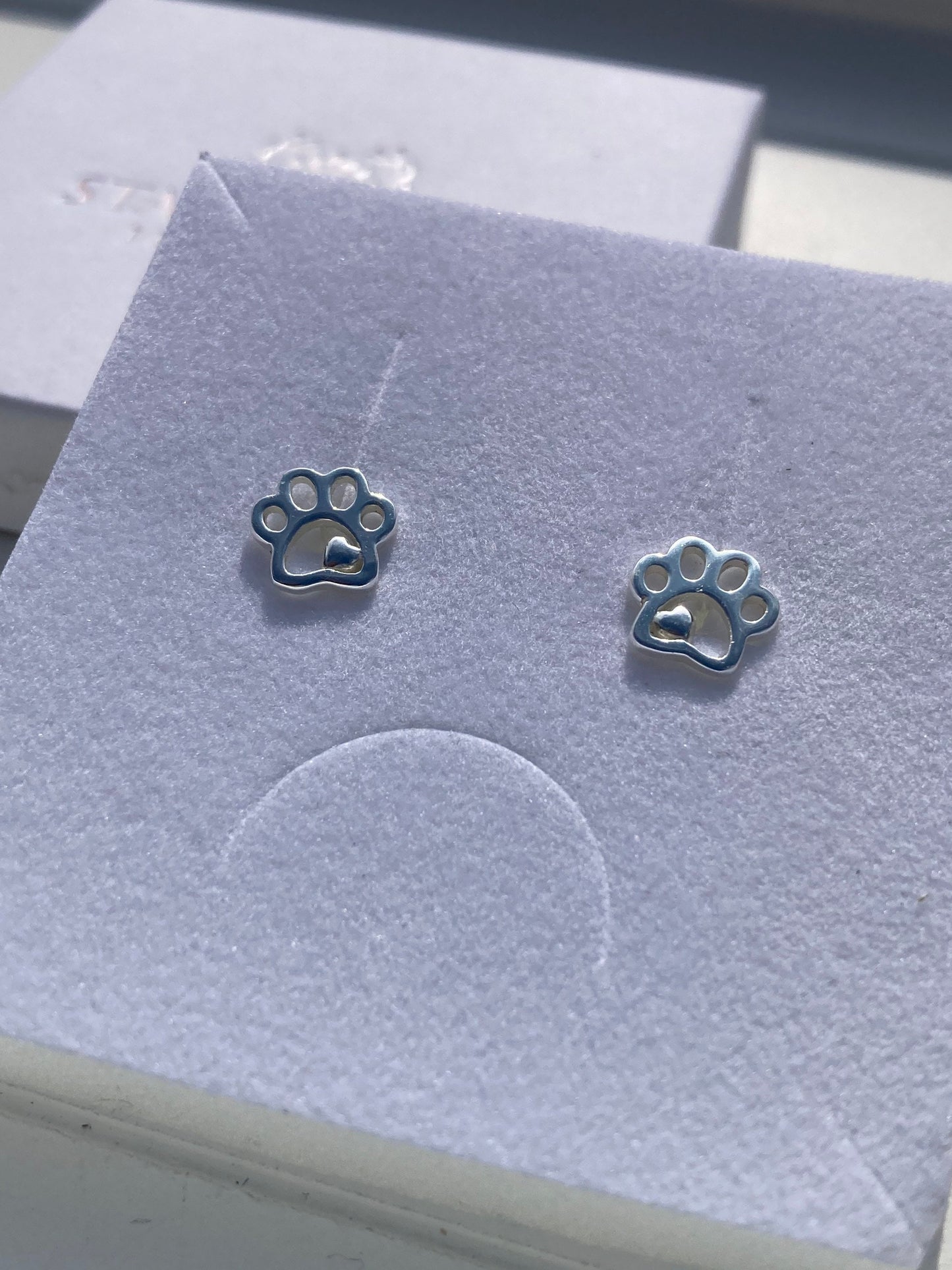 Paw Print With Heart Stud Earrings