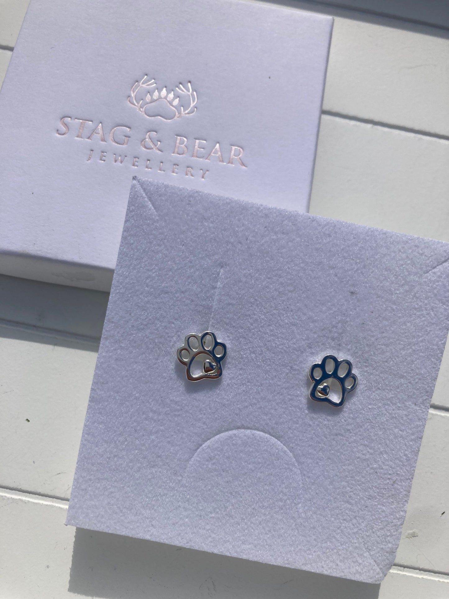 Paw Print With Heart Stud Earrings