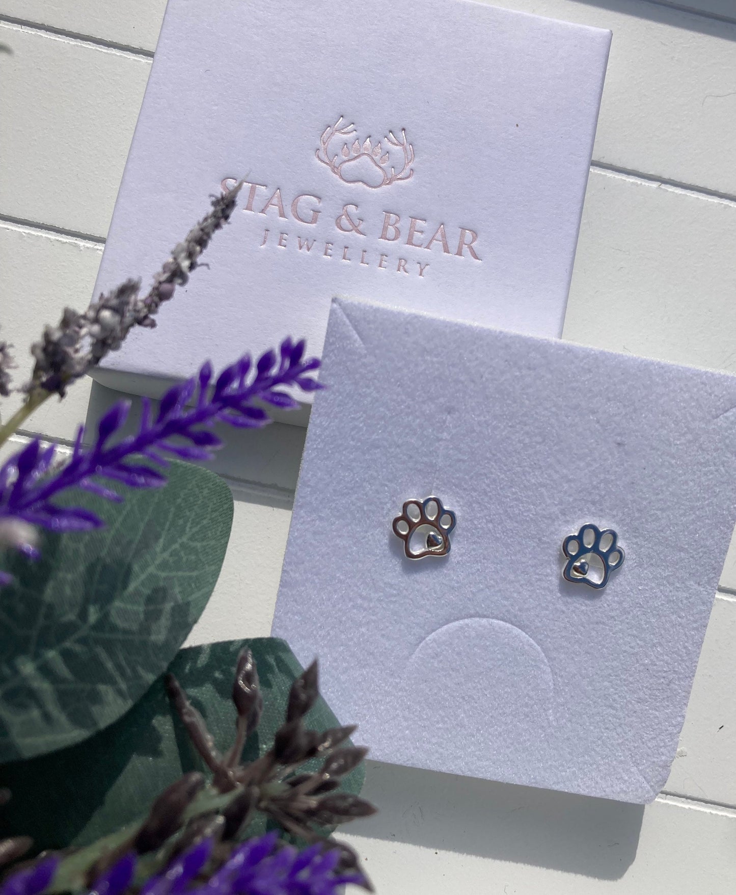 Paw Print With Heart Stud Earrings