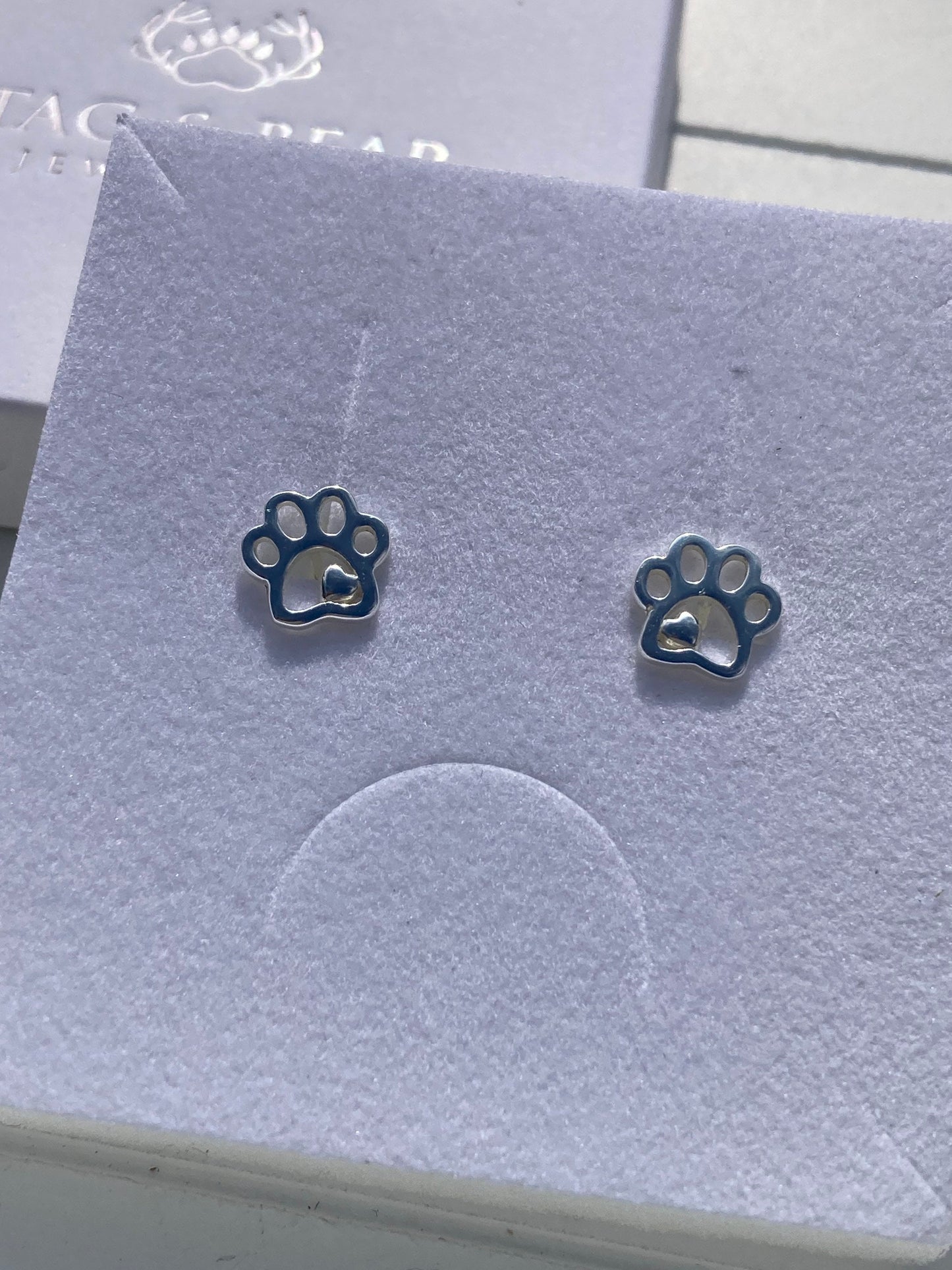 Paw Print With Heart Stud Earrings