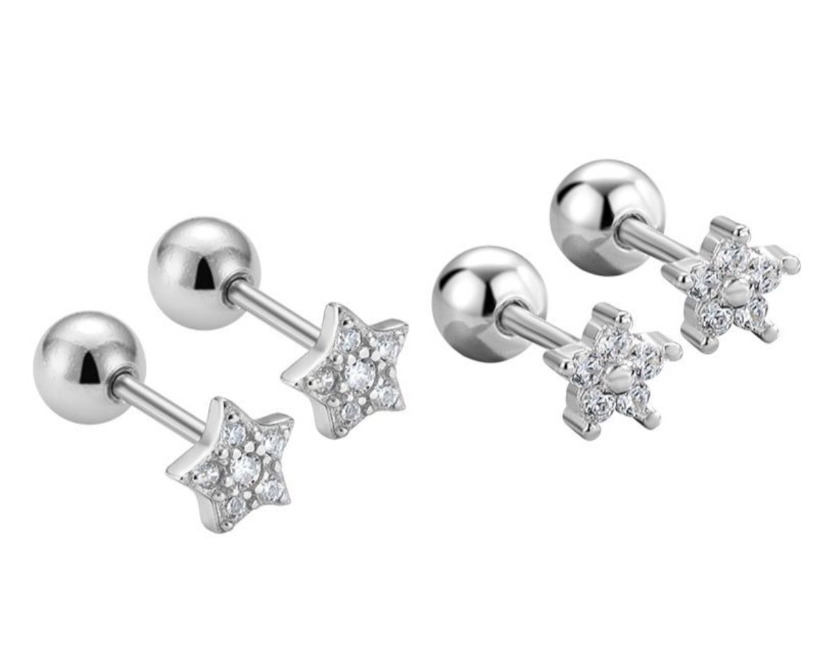 Star or Flower Ball Back Earring (Single)